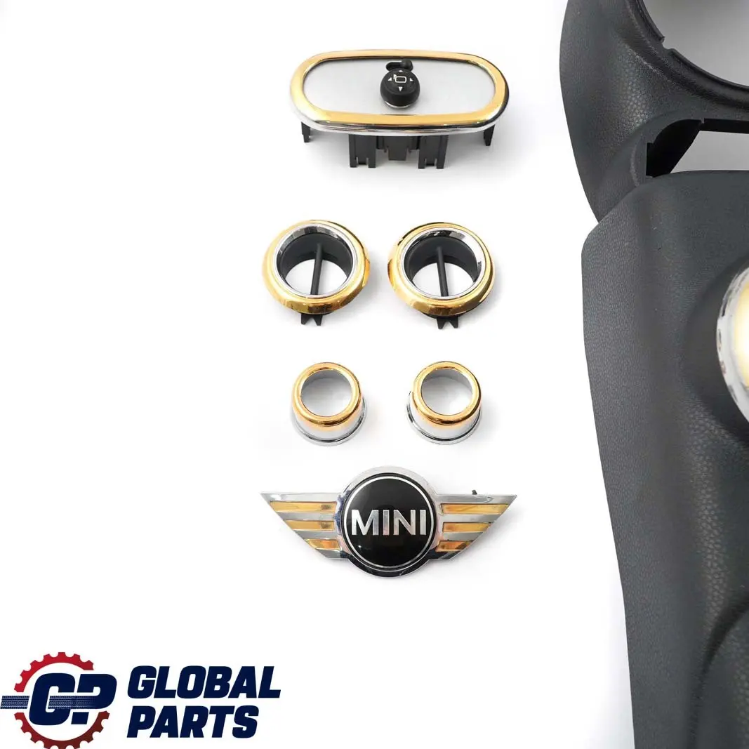 Dekor Set Armaturenbrett Zierblende Mittelkonsole Gold für BMW Mini One R50 mit Teilenummer R50 Set Dash BMW Mini One R50 Dekor Set Armaturenbrett Zierblende Mittelkonsole Gold - SKU R50 Set Dash Gold - Teilenummer R50 Set Dash