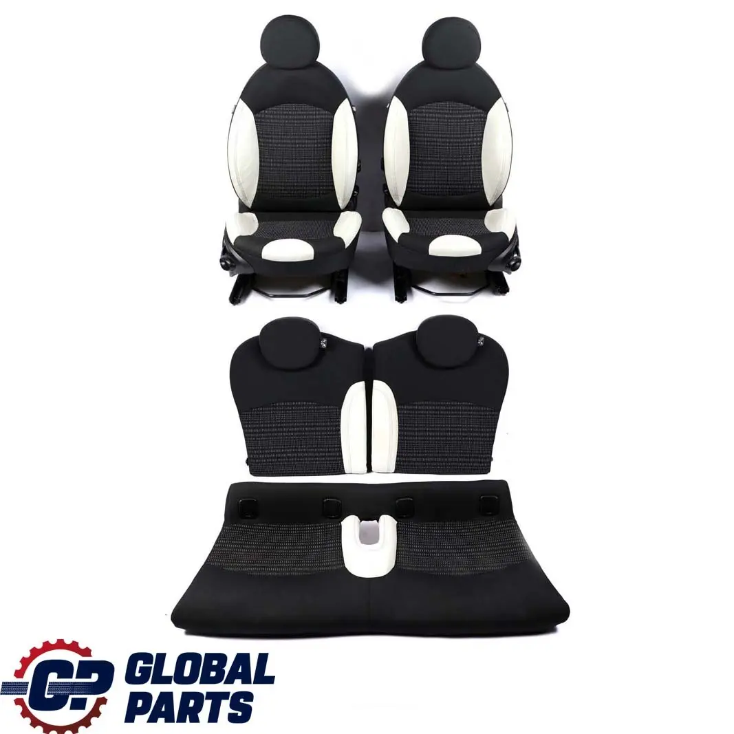 Camden Sports Black Cloth / White Leather Interior Seats to Mini Cooper One with Part number R56 Mini Cooper One Camden Sports Black Cloth / White Leather Interior Seats - SKU R56 Sports Seats Camden - Part number R56