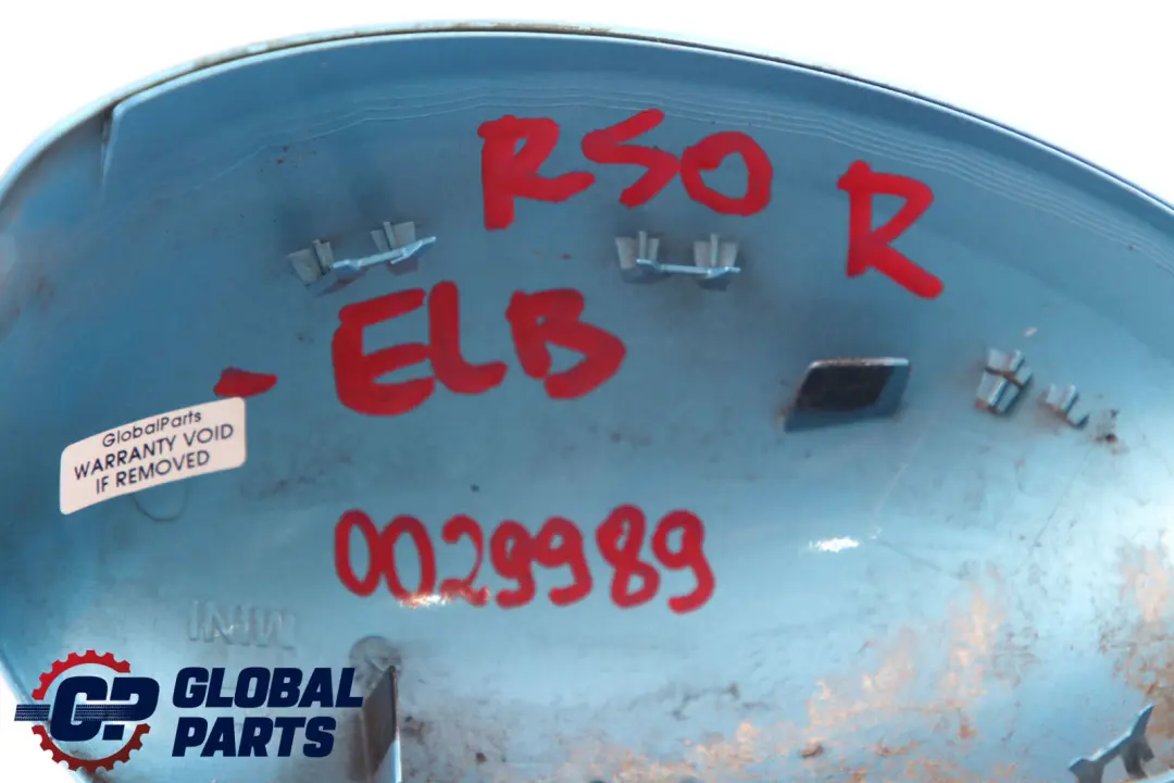 Cap Casing Right O/S Mirror Wing Electric Blue Metallic to BMW Mini Cooper R50 R53 Cover with Part number 0029989 BMW Mini Cooper R50 R53 Cover Cap Casing Right O/S Mirror Wing Electric Blue Metallic - SKU rhd-0029989-ELB - Part number 0029989