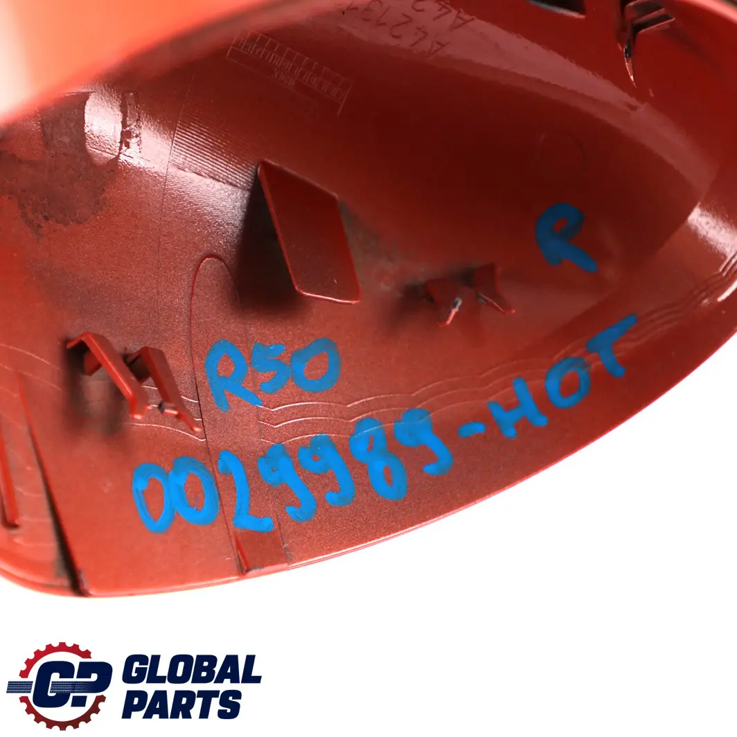 Cap Casing Right O/S Mirror Wing Hot Orange A26 to Mini Cooper R50 R52 R53 Cover with Part number 0029989 Mini Cooper R50 R52 R53 Cover Cap Casing Right O/S Mirror Wing Hot Orange A26 - SKU rhd-0029989-HOT - Part number 0029989
