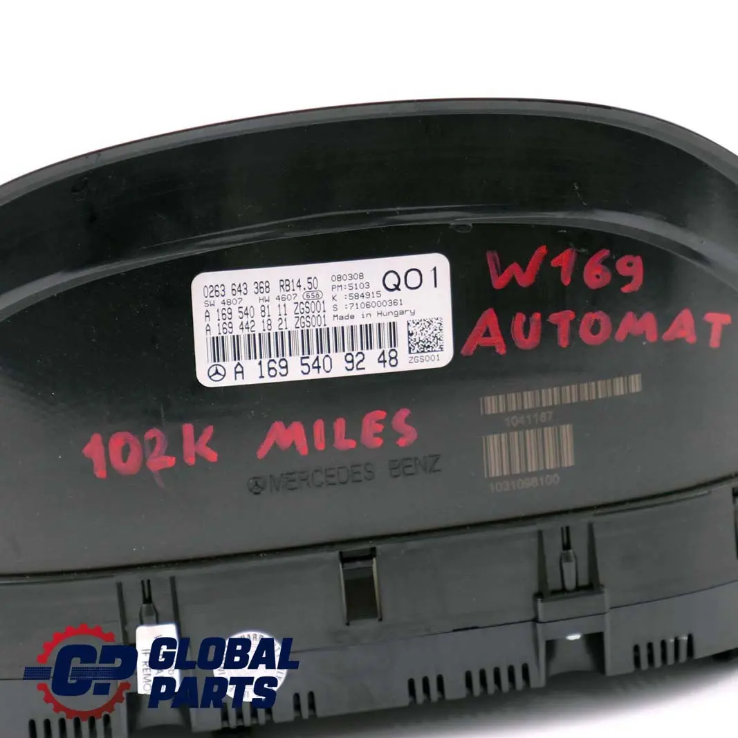 Instrument Cluster Speedo Clocks Automatic to Mercedes W169 with Part number A1695409248 Mercedes W169 Instrument Cluster Speedo Clocks Automatic - SKU RHD-1695409248 - Part number A1695409248