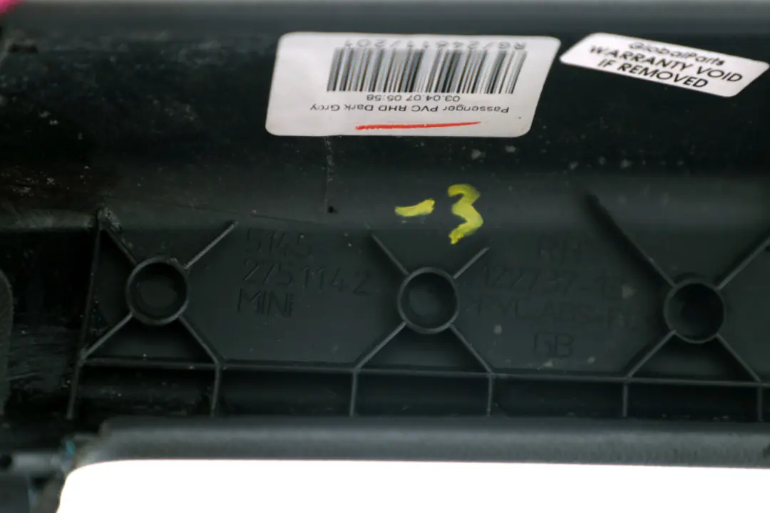 Mini 3 R55 R56 Knee Protection Passenger Side Left N/S Dark Grey - SKU rhd-2751142-3 - Part number 2751142