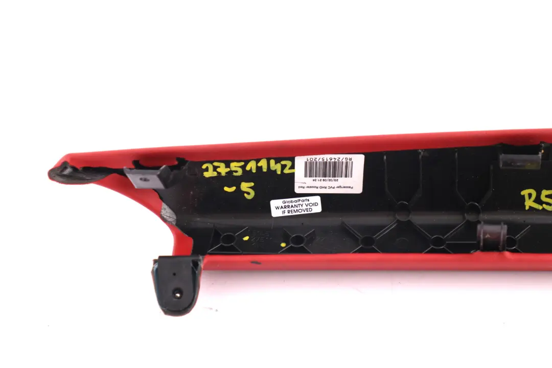 Knee Protection Passenger Side Left N/S Rooster Red to Mini Cooper R55 R56 with Part number 2751142 Mini Cooper R55 R56 Knee Protection Passenger Side Left N/S Rooster Red - SKU rhd-2751142-5 - Part number 2751142