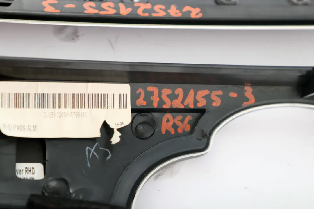 Dashboard Panel Trim Cover BRUSHED ALLOY to BMW MINI Cooper 3 R55 R56 with Part number 2752155 BMW MINI Cooper 3 R55 R56 Dashboard Panel Trim Cover BRUSHED ALLOY - SKU rhd-2752155-3 - Part number 2752155