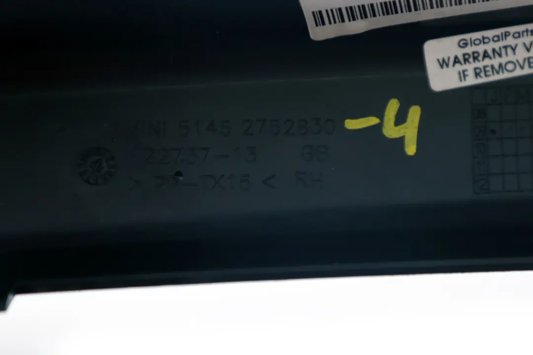 Knee Protection Passenger N/S Dark Grey Plastic to BMW Mini Cooper 4 R55 R56 R57 with Part number 2752830 BMW Mini Cooper 4 R55 R56 R57 Knee Protection Passenger N/S Dark Grey Plastic - SKU rhd-2752830-4 - Part number 2752830