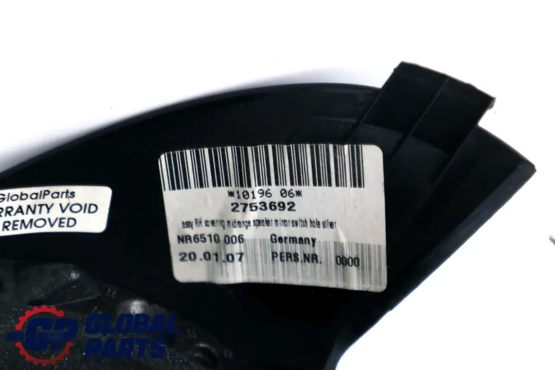 Loudspeaker Right Silver O/S to BMW Mini Cooper 2 R56 R55 R57 R58 Cover with Part number 2753692 BMW Mini Cooper 2 R56 R55 R57 R58 Cover Loudspeaker Right Silver O/S - SKU rhd-2753692-2 - Part number 2753692