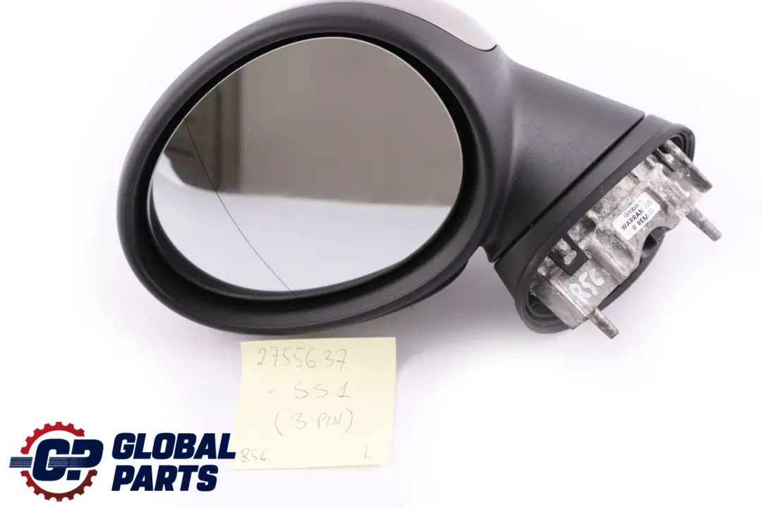 Left Door Wing Mirror N/S Sparkling Silver A60 3 Pins to MINI Cooper 1 R55 R56 R57 with Part number 2755637 MINI Cooper 1 R55 R56 R57 Left Door Wing Mirror N/S Sparkling Silver A60 3 Pins - SKU rhd-2755637-SS1 - Part number 2755637