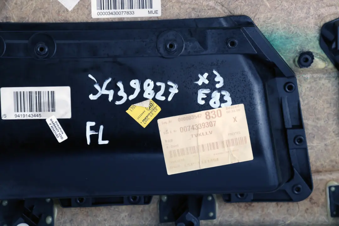 Front Left N/S Door Card Lining Trim Cloth Black to BMW X3 Series E83 LCI with Part number 3439827 BMW X3 Series E83 LCI Front Left N/S Door Card Lining Trim Cloth Black - SKU rhd-3439827 - Part number 3439827