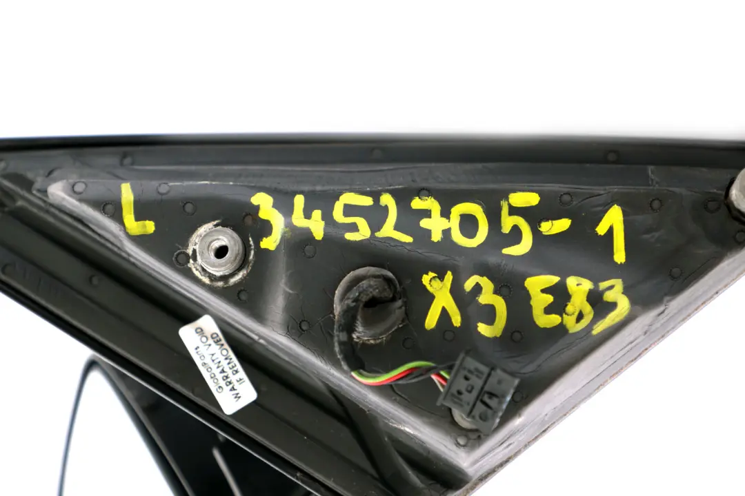 Heated Left Base Outside Wing Mirror N/S Shadow Line to BMW X3 Series E83 M Sport with Part number 3452705 BMW X3 Series E83 M Sport Heated Left Base Outside Wing Mirror N/S Shadow Line - SKU rhd-3452705-1 - Part number 3452705