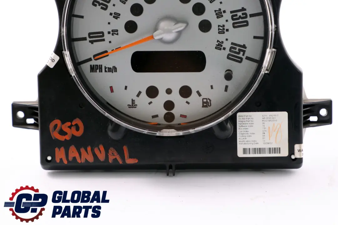 Speedometer Speedo Clock Instrument Cluster Manual to MINI Cooper R50 R52 with Part number 6921517 MINI Cooper R50 R52 Speedometer Speedo Clock Instrument Cluster Manual - SKU rhd-6921517-1 - Part number 6921517