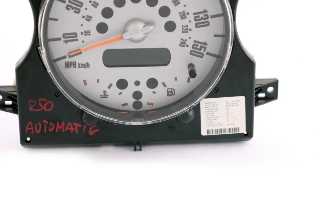 Speedometer Speedo Clock Instrument Cluster 6921517 to Mini Cooper One R50 R52 with Part number 6936282 Mini Cooper One R50 R52 Speedometer Speedo Clock Instrument Cluster 6921517 - SKU rhd-6921517 - Part number 6936282