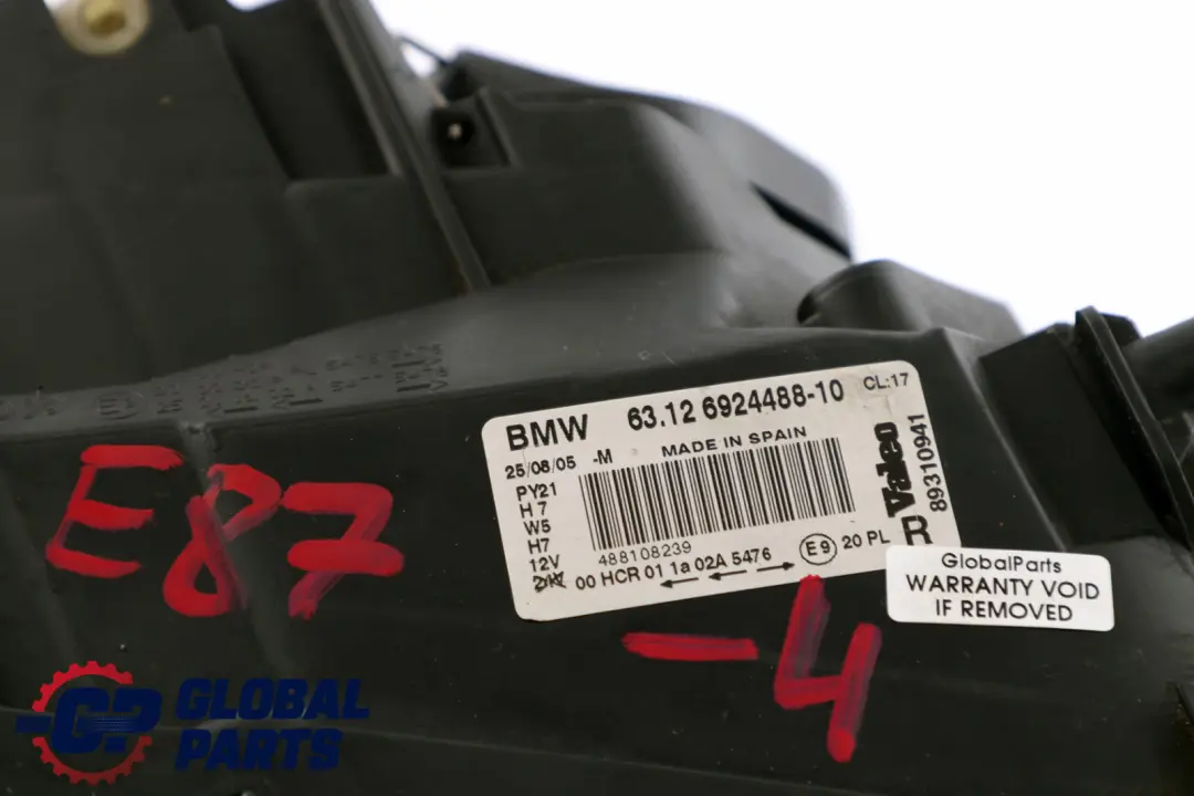 Driver Side Right O/S Headlight Headlamp Front Lamp to BMW 1 SERIES 4 E87 with Part number 6924488 BMW 1 SERIES 4 E87 Driver Side Right O/S Headlight Headlamp Front Lamp - SKU rhd-6924488-4 - Part number 6924488