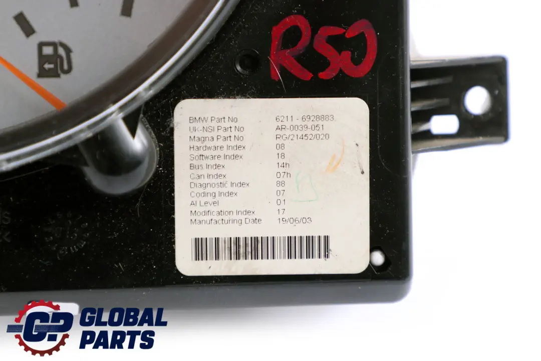 Speedometer Speedo Clock Instrument Cluster 6928883 to Mini Cooper One R50 R52 with Part number 6936282 Mini Cooper One R50 R52 Speedometer Speedo Clock Instrument Cluster 6928883 - SKU rhd-6928883 - Part number 6936282