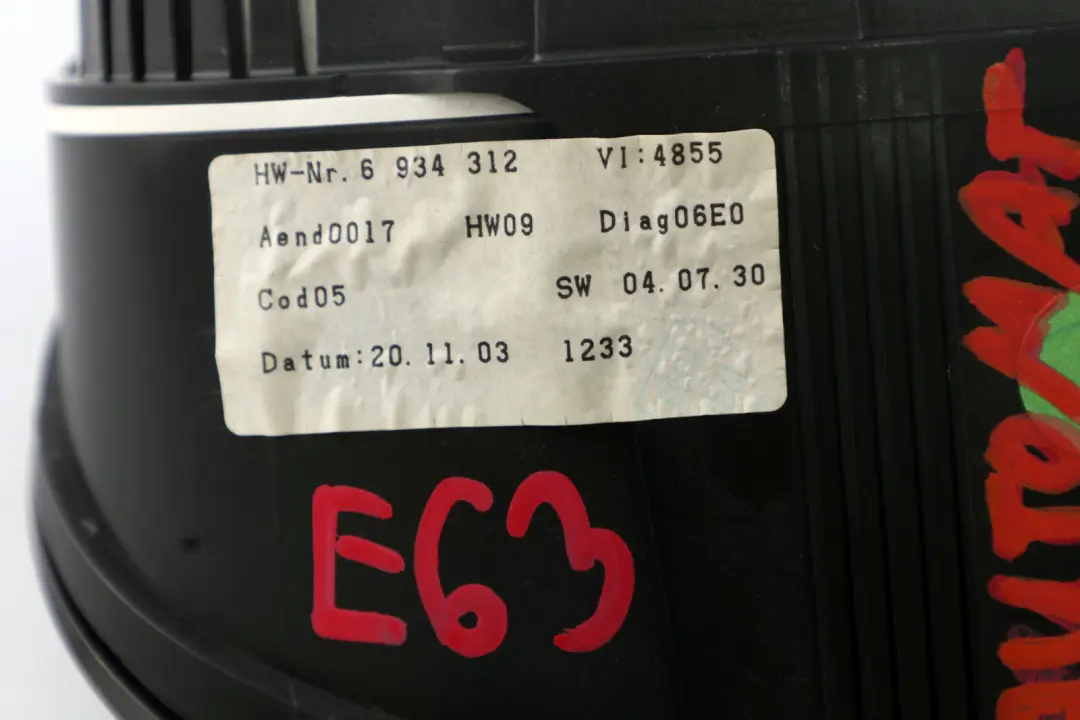 Instrument Cluster Speedo Clocks Automatic Petrol 6944137 to BMW 6 Series E63 E64 with Part number 9194902 BMW 6 Series E63 E64 Instrument Cluster Speedo Clocks Automatic Petrol 6944137 - SKU rhd-6944137 - Part number 9194902