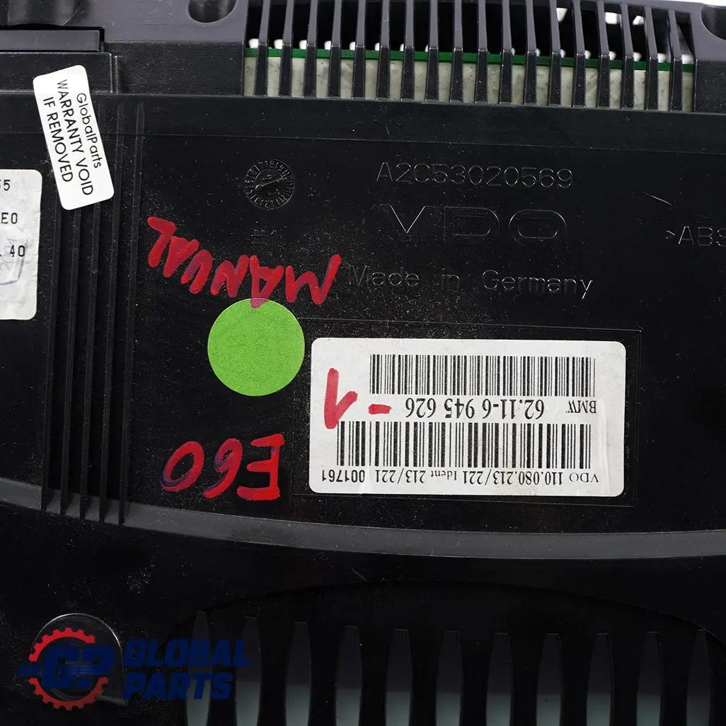 Instrument Cluster Speedo Clocks Petrol Manual to BMW 5 Series E60 E61 with Part number 6945626 BMW 5 Series E60 E61 Instrument Cluster Speedo Clocks Petrol Manual - SKU rhd-6945626-1 - Part number 6945626