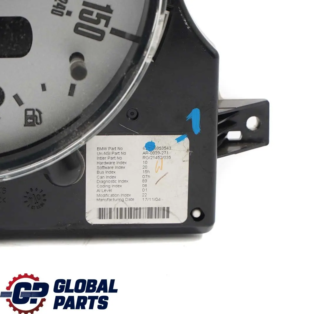 Speedometer Speedo Clock Instrument Cluster Automatic to Mini Cooper One R50 R52 with Part number 6953543 Mini Cooper One R50 R52 Speedometer Speedo Clock Instrument Cluster Automatic - SKU rhd-6953543-1 - Part number 6953543