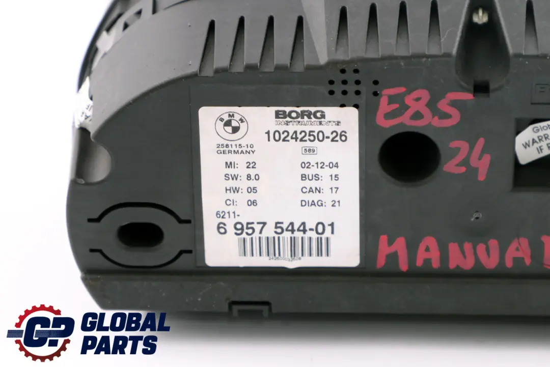 Instrument Cluster Speedo Clocks Manual 6957544 to BMW Z4 Series E85 Petrol with Part number 9168171 BMW Z4 Series E85 Petrol Instrument Cluster Speedo Clocks Manual 6957544 - SKU rhd-6957544 - Part number 9168171