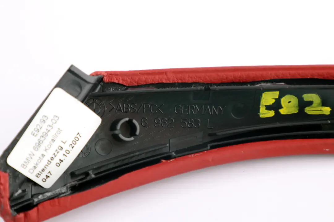 Door Cover Handle Leather Left N/S Korallrot Red to BMW 3 Series E92 E93 with Part number 6963943 BMW 3 Series E92 E93 Door Cover Handle Leather Left N/S Korallrot Red - SKU rhd-6963943 - Part number 6963943