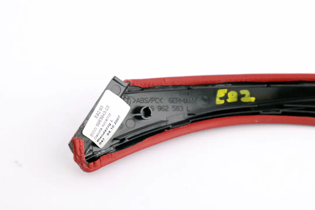 Door Cover Handle Leather Left N/S Korallrot Red to BMW 3 Series E92 E93 with Part number 6963943 BMW 3 Series E92 E93 Door Cover Handle Leather Left N/S Korallrot Red - SKU rhd-6963943 - Part number 6963943