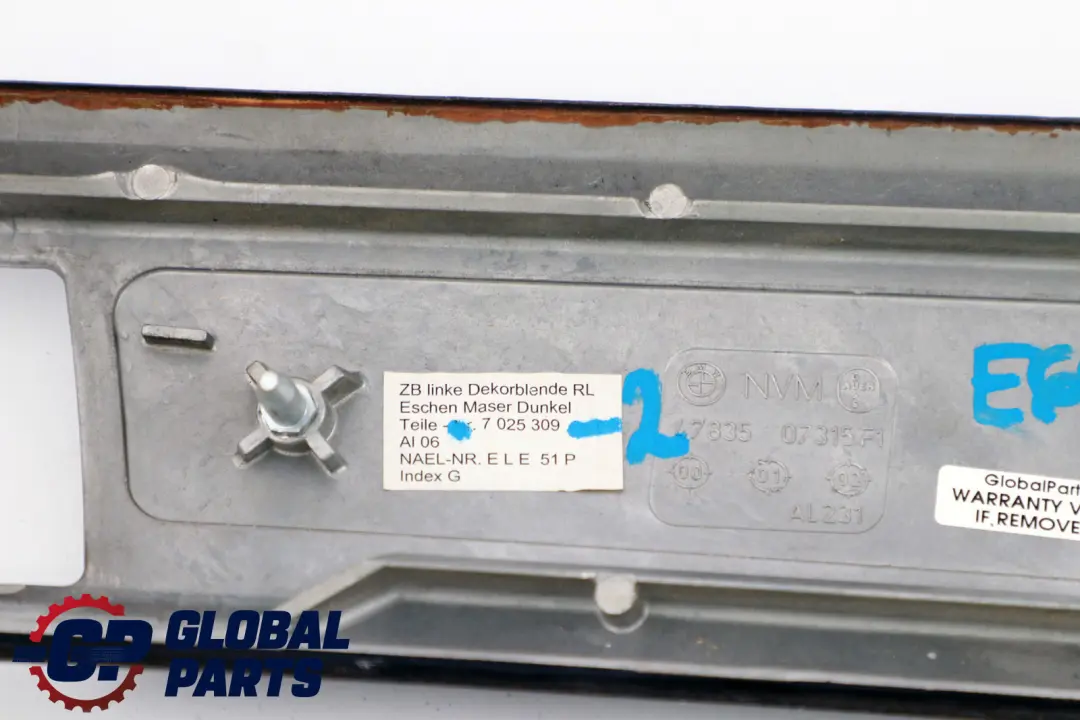 BMW 7 Series E65 E66 Wood Instrument Panel Left N/S Esche Dunkel - SKU rhd-7025309-2 - Part number 7025309