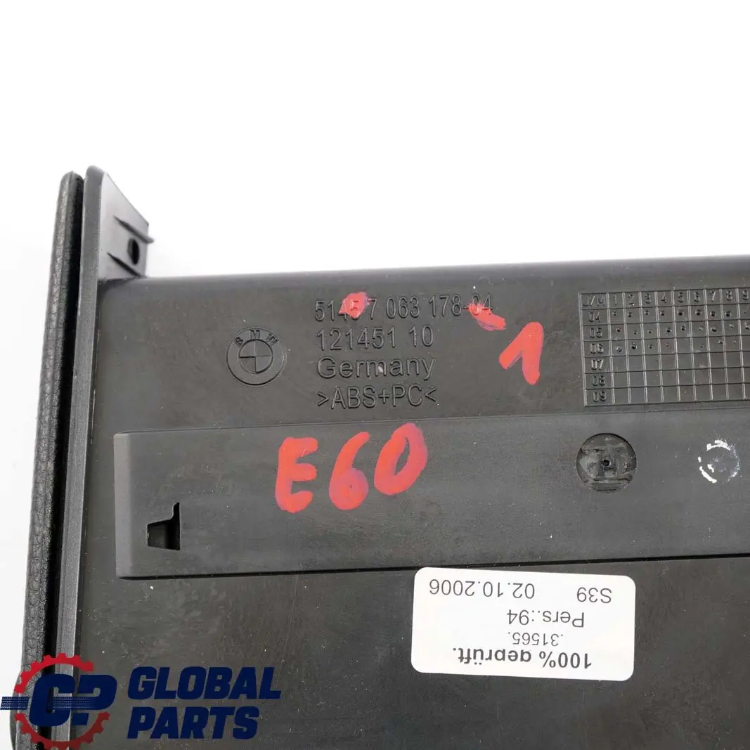 BMW 5 Series 1 E60 E61 Cup Drink Holder Left Passengers Side N/S Black - SKU rhd-7063178-1 - Part number 7063178