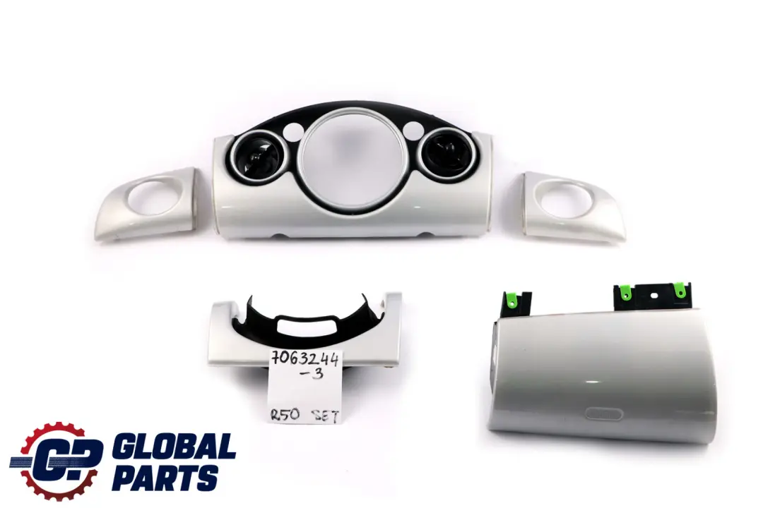 BMW Mini Cooper 3 R50 R53 Set Dashboard Panel Trim Strip Cover White Silver - SKU rhd-7063244-3 - Part number 7063244