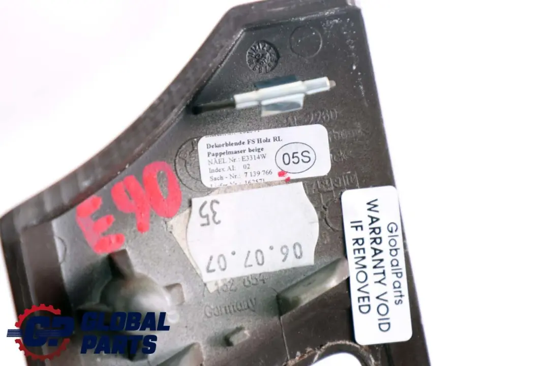 Dashboard Trim Right O/S Wood Poplar Grain to BMW 3 Series E90 E91 Cover with Part number 7139766 BMW 3 Series E90 E91 Cover Dashboard Trim Right O/S Wood Poplar Grain - SKU rhd-7139766 - Part number 7139766