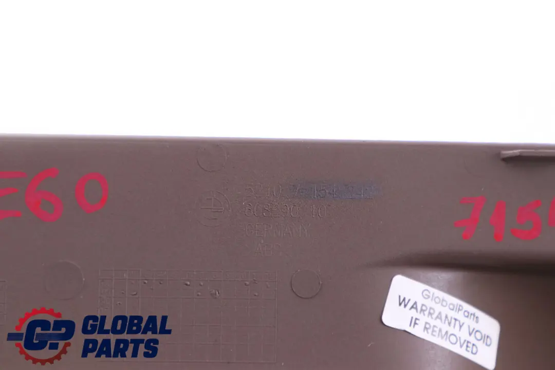 Front Finisher Upper Rail Trim Driver Right O/S Brown to BMW 5 Series E60 Seat with Part number 7154270 BMW 5 Series E60 Seat Front Finisher Upper Rail Trim Driver Right O/S Brown - SKU rhd-7154270 - Part number 7154270