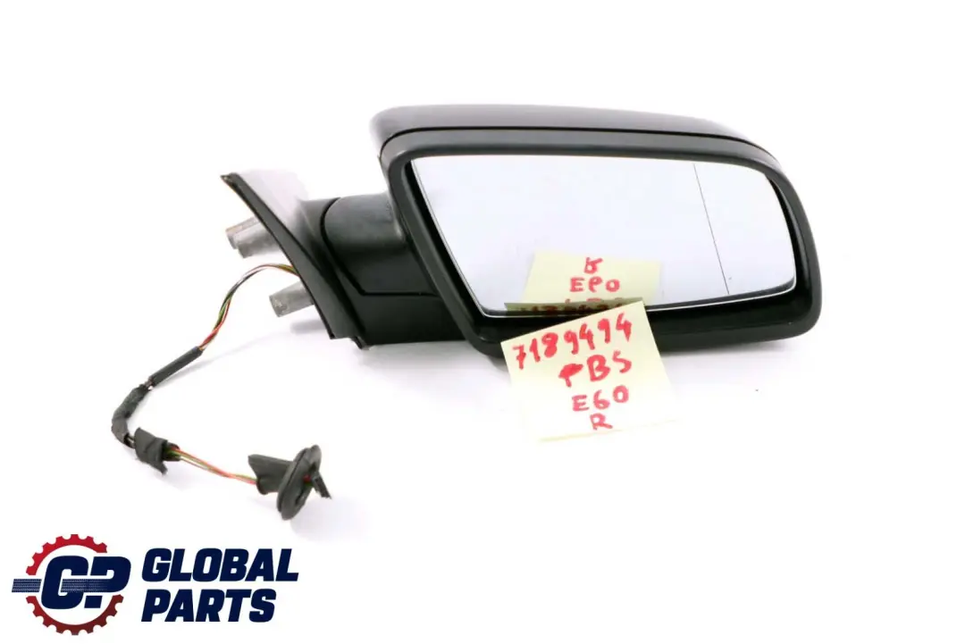BMW 5 Series E60 E61 Heated Right Wing Mirror O/S Black Sapphire - SKU rhd-7189494-BS - Part number 7189494