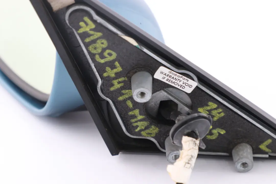 Left Auto Dip Power Fold Wing Mirror N/S Maledivenblau Blue to BMW Z4 Series E85 with Part number 7189741 BMW Z4 Series E85 Left Auto Dip Power Fold Wing Mirror N/S Maledivenblau Blue - SKU rhd-7189741-MAB - Part number 7189741