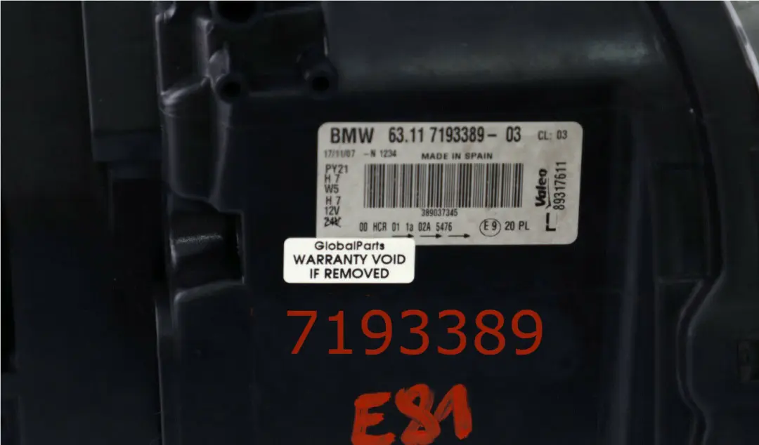 Headlight Front Lamp Left N/S to BMW 1 Series E81 E82 E87 LCI E88 with Part number 7193389 BMW 1 Series E81 E82 E87 LCI E88 Headlight Front Lamp Left N/S - SKU rhd-7193389 - Part number 7193389