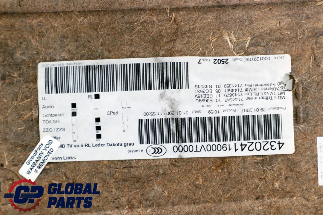 BMW 3 Series E90 E91 1 Grey Leather Front Left N/S Door Card Trim Panel - SKU rhd-7217547-1 - Part number 7217547