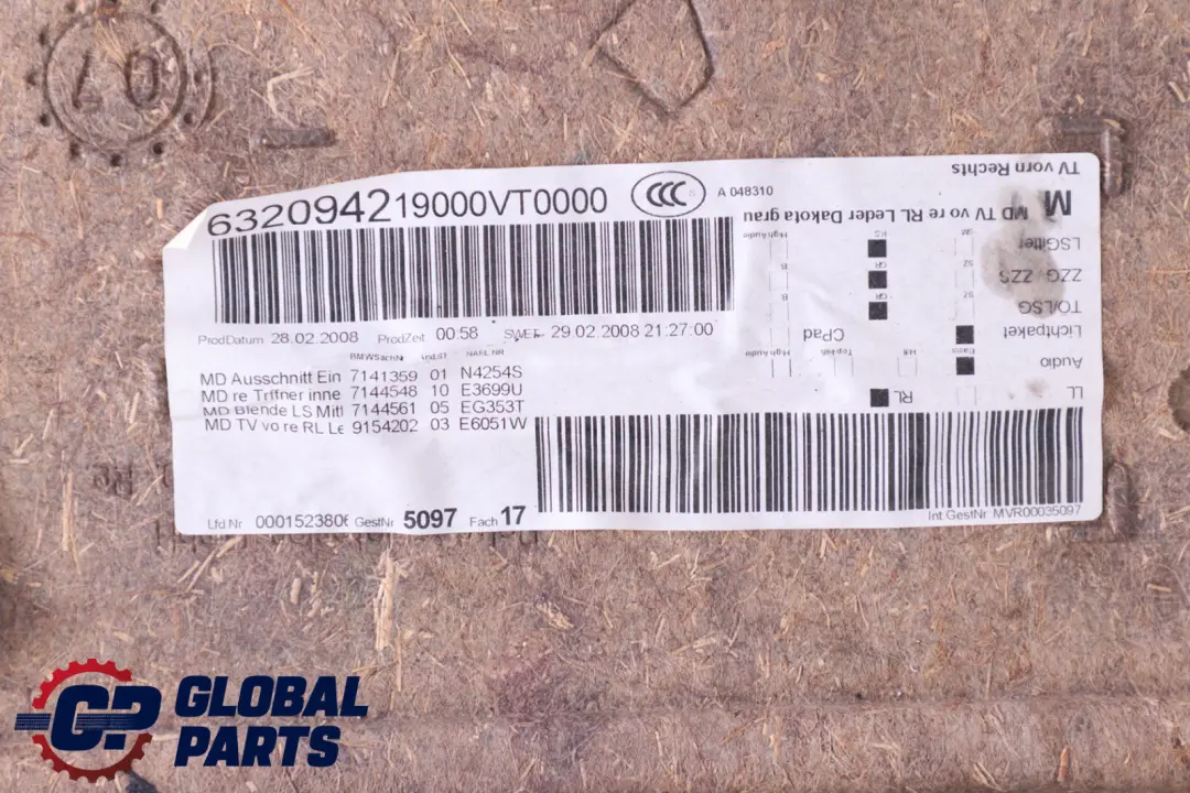 BMW 3 Series E90 E91 Grey Leather Front Right O/S Door Card Trim Panel - SKU rhd-7217548 - Part number 7217548