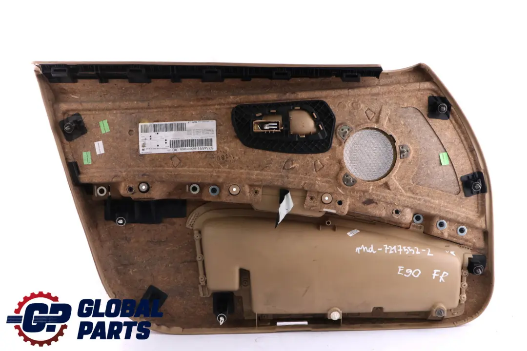 Front Right O/S Door Card Trim Panel Beige Leather to BMW 3 Series 2 E90 E91 with Part number 7217552 BMW 3 Series 2 E90 E91 Front Right O/S Door Card Trim Panel Beige Leather - SKU rhd-7217552-2 - Part number 7217552