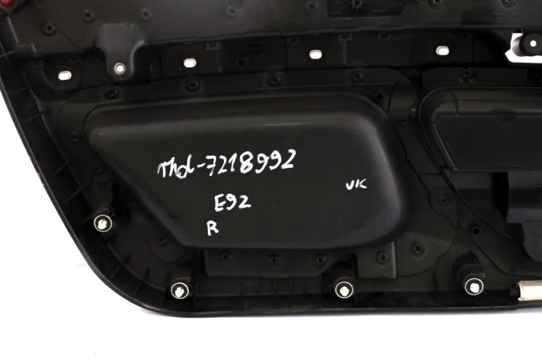 Front Right O/S Door Card Lining Leather Black Trim Panel to BMW 3 Series E92 E93 with Part number 7218992 BMW 3 Series E92 E93 Front Right O/S Door Card Lining Leather Black Trim Panel - SKU rhd-7218992 - Part number 7218992