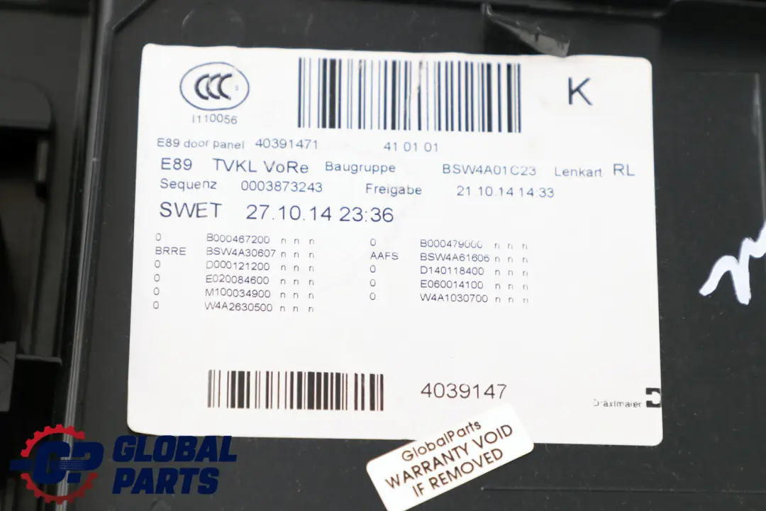 BMW Z4 Series E89 1 Front Right O/S Door Card Leather Cloth Trim Panel Red - SKU rhd-7229240-1 - Part number 7229240