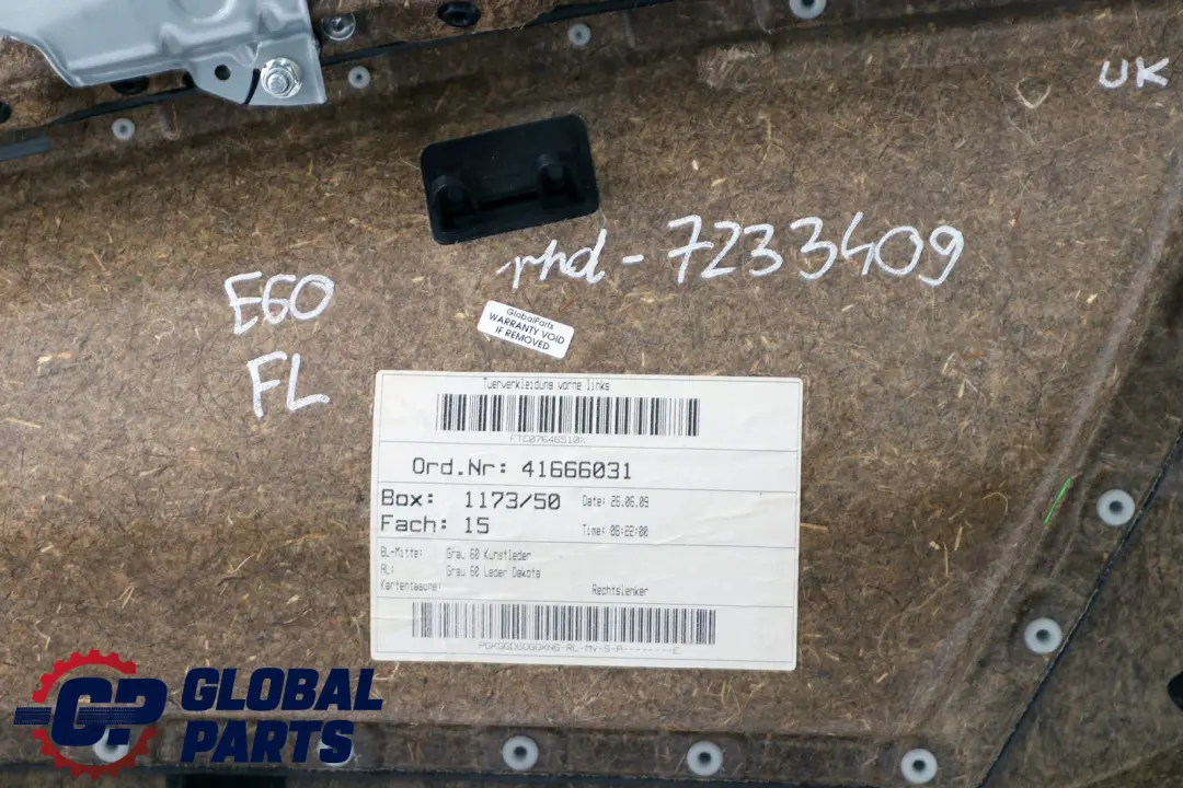 Front Left N/S Door Card Trim Panel Grey Leather to BMW 5 Series E60 E61 LCI with Part number 7233409 BMW 5 Series E60 E61 LCI Front Left N/S Door Card Trim Panel Grey Leather - SKU rhd-7233409 - Part number 7233409