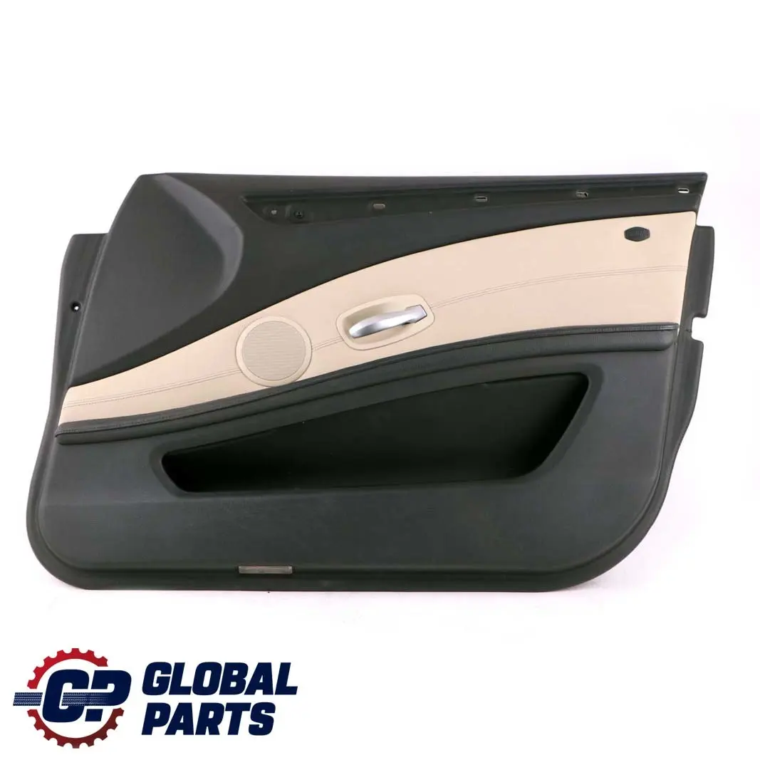 Front Right O/S Door Card Trim Panel Cream Beige Black Leather to BMW E60 E61 LCI with Part number 7233730 BMW E60 E61 LCI Front Right O/S Door Card Trim Panel Cream Beige Black Leather - SKU rhd-7233730 - Part number 7233730