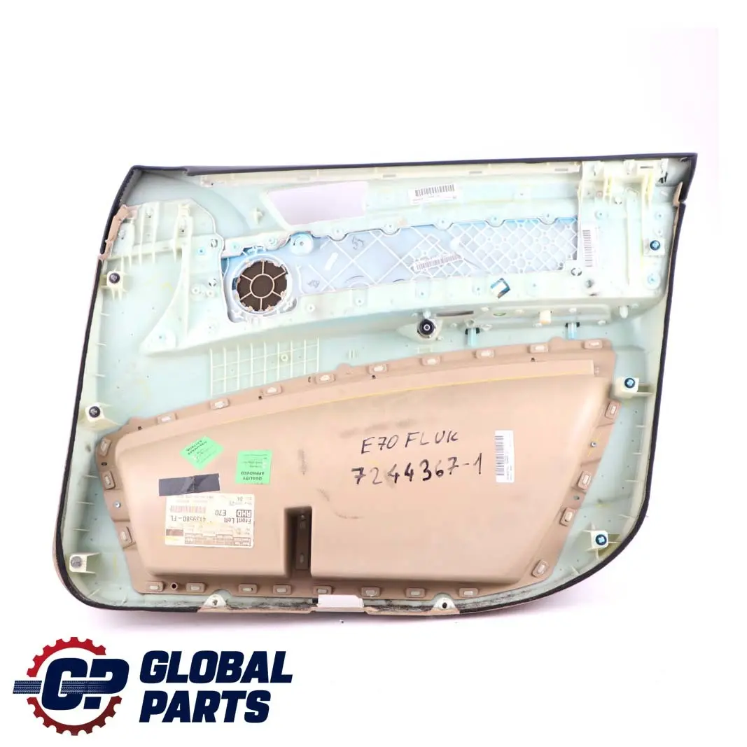 Front Left N/S 1 Door Card Lining Fabric Leather Nevada Beige to BMW X5 E70 with Part number 7244367 BMW X5 E70 Front Left N/S 1 Door Card Lining Fabric Leather Nevada Beige - SKU rhd-7244367-1 - Part number 7244367
