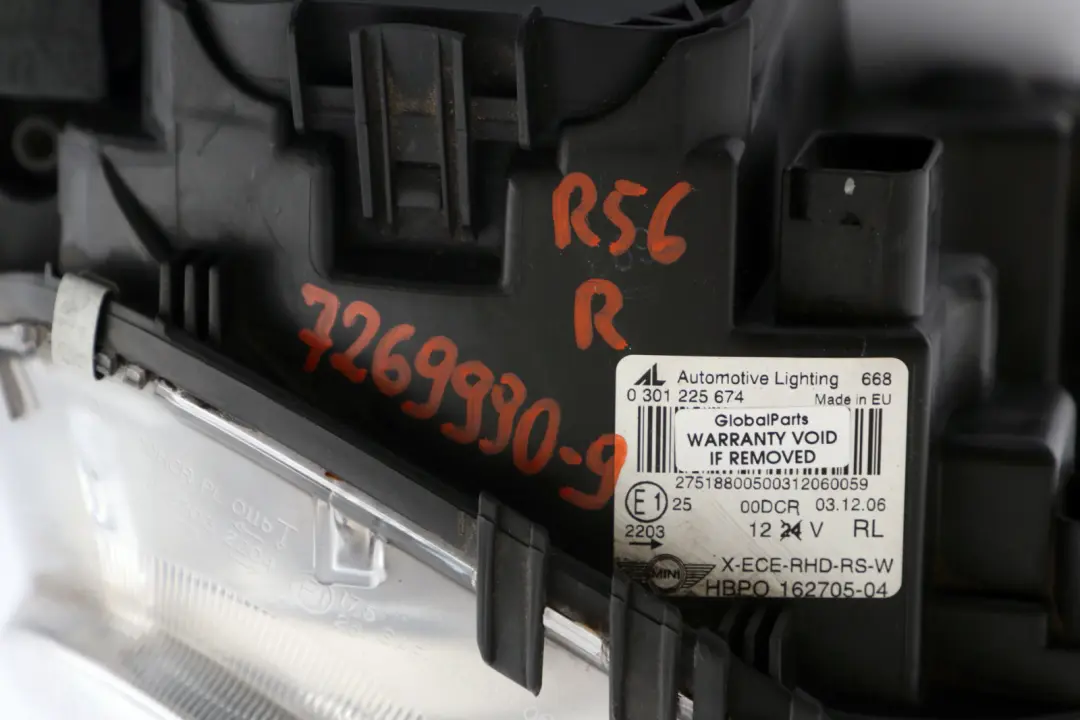 BMW MINI Cooper S 7 R55 R56 R57 Drivers Side Xenon Headlight Right O/S - SKU rhd-7269990-9 - Part number 7269984