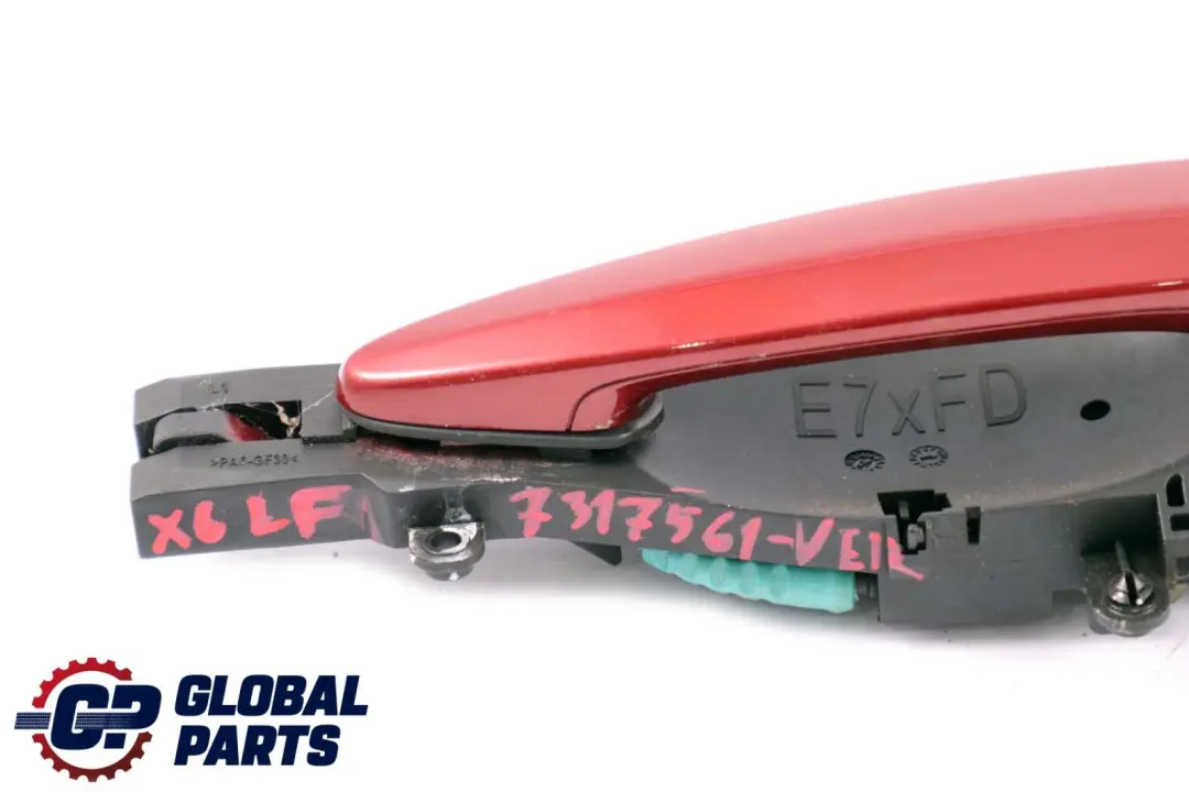 Complete Front Left Grab Handle N/S Exterior Vermilion Red to BMW X6 Series E71 with Part number 7317561 BMW X6 Series E71 Complete Front Left Grab Handle N/S Exterior Vermilion Red - SKU rhd-7317561-VER - Part number 7317561