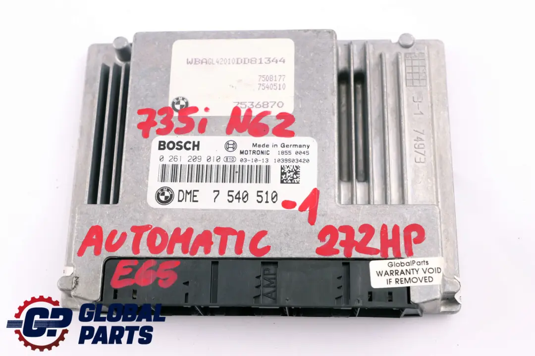 N62 272HP ECU Kit DME + CAS + Key Automatic to BMW 7 Series E65 735i with Part number 7540510 BMW 7 Series E65 735i N62 272HP ECU Kit DME + CAS + Key Automatic - SKU rhd-7540510-1 - Part number 7540510
