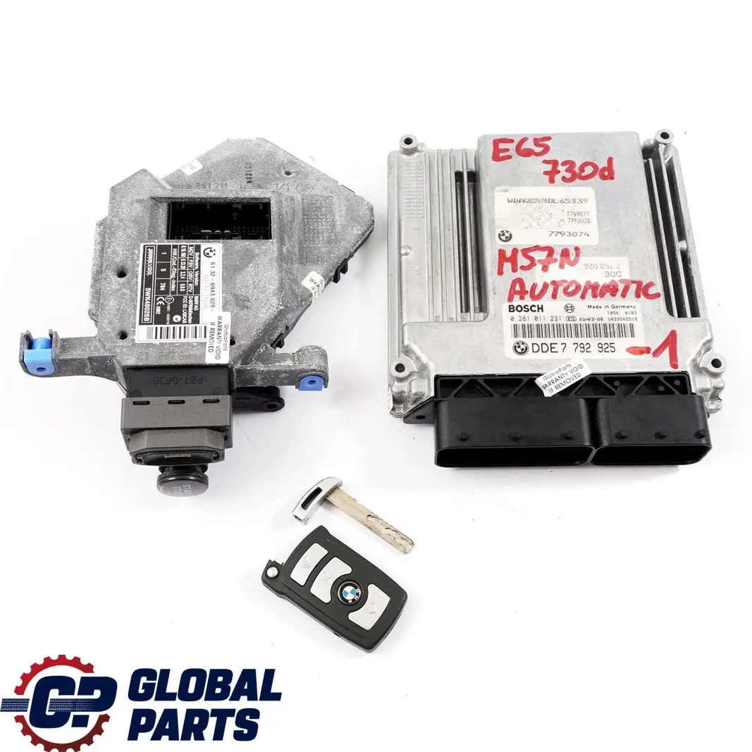 BMW 7 Series E65 E66 730d M57N ECU Kit DDE + CAS / ZAS + Key Automatic - SKU rhd-7792925-1 - Part number 7792925