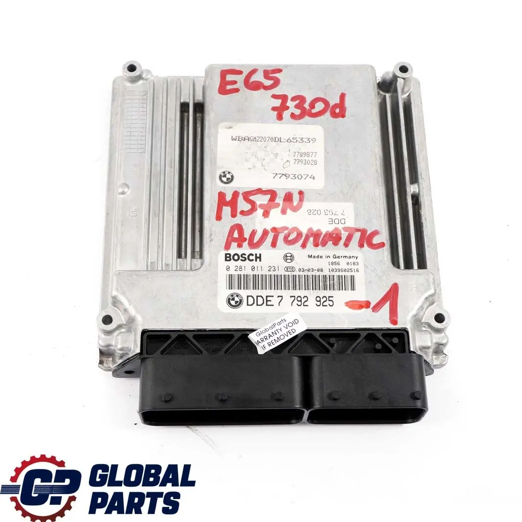 BMW 7 Series E65 E66 730d M57N ECU Kit DDE + CAS / ZAS + Key Automatic - SKU rhd-7792925-1 - Part number 7792925