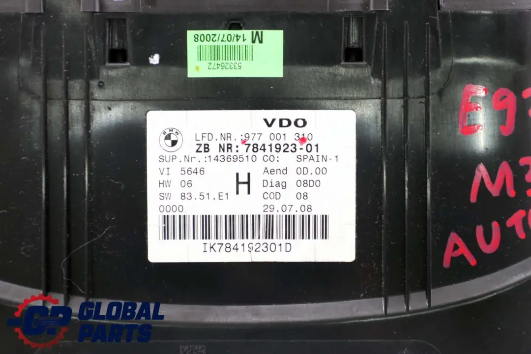 Instrument Cluster Speedo Clocks Automatic 7841923 to BMW 3 Series E90 E92 E93 M3 with Part number 7844315 BMW 3 Series E90 E92 E93 M3 Instrument Cluster Speedo Clocks Automatic 7841923 - SKU rhd-7841923 - Part number 7844315