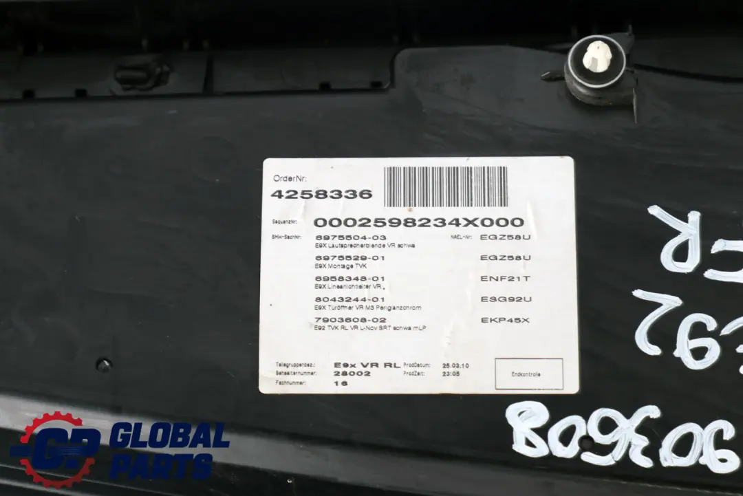 Front Right O/S Door Card Lining Trim Leather Black to BMW 3 Series E92 E93 M3 with Part number 7903608 BMW 3 Series E92 E93 M3 Front Right O/S Door Card Lining Trim Leather Black - SKU rhd-7903608 - Part number 7903608