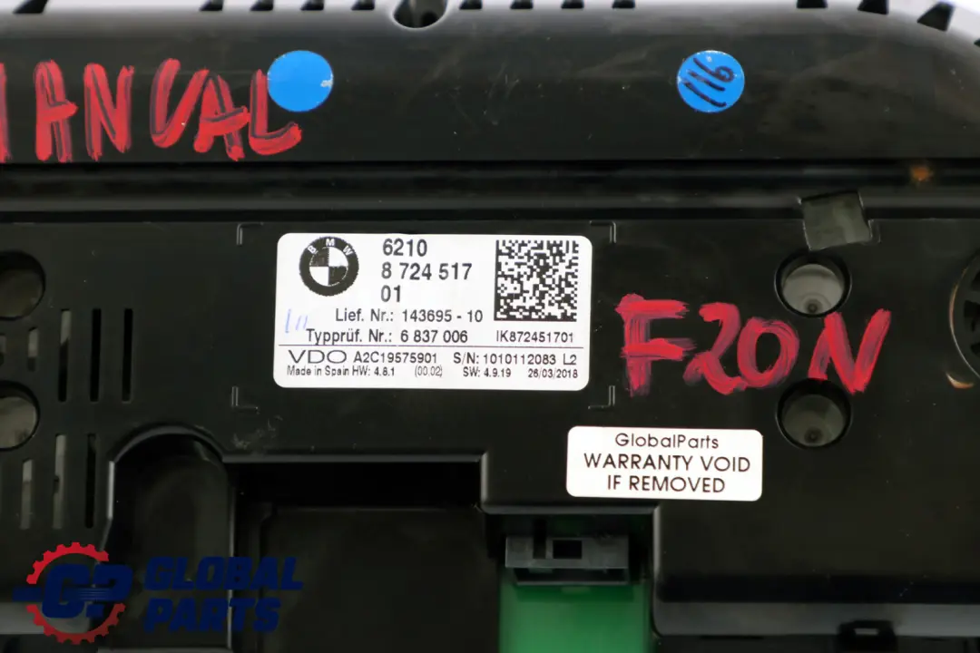 Instrument Cluster Speedo Clocks Manual to BMW 1 Series F20 F21 LCI with Part number 8724517 BMW 1 Series F20 F21 LCI Instrument Cluster Speedo Clocks Manual - SKU rhd-8724517 - Part number 8724517