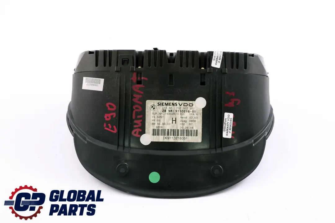 Instrument Speedometer Clocks to BMW 3 Series E90 E91 E92 Diesel Automatic with Part number 9110216 BMW 3 Series E90 E91 E92 Diesel Automatic Instrument Speedometer Clocks - SKU rhd-9110216 - Part number 9110216