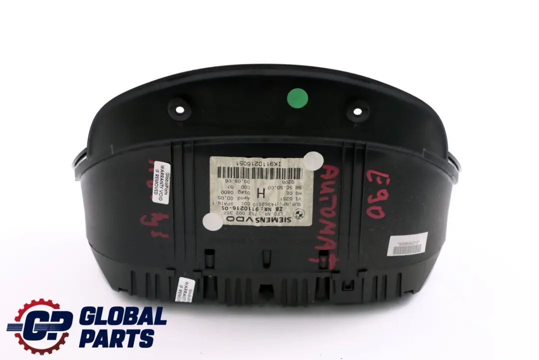 BMW 3 Series E90 E91 E92 Diesel Automatic Instrument Speedometer Clocks - SKU rhd-9110216 - Part number 9110216