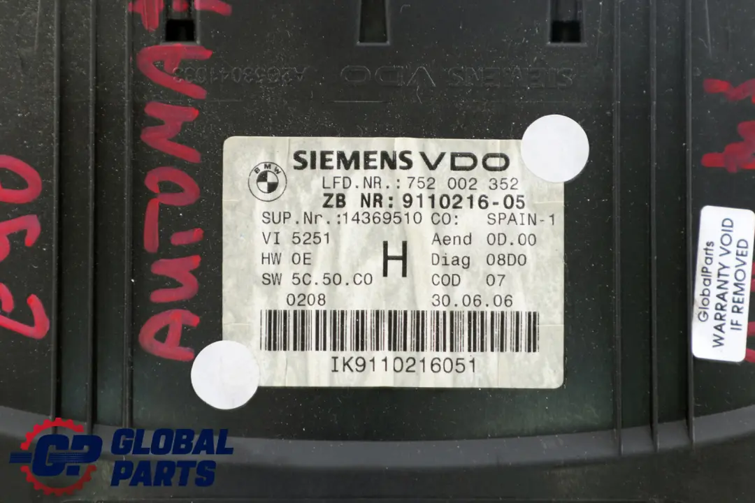 BMW 3 Series E90 E91 E92 Diesel Automatic Instrument Speedometer Clocks - SKU rhd-9110216 - Part number 9110216